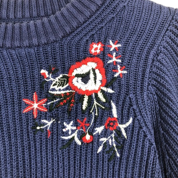 Lucky Brand Ribbed Knit Sweater w/Floral Embroidery, Puff Sleeves SZ S - Picture 6 of 7